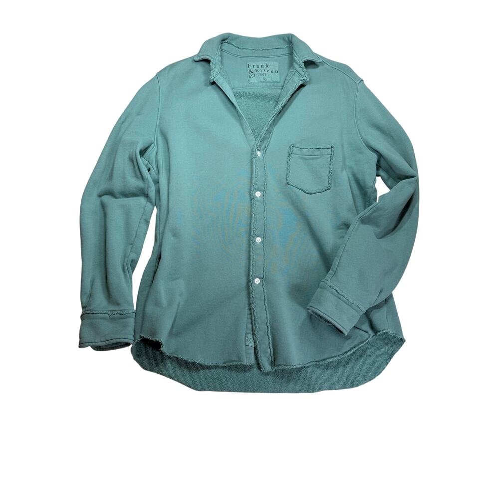 Frank & Eileen Eileen Shirt Womens M Teal Blue 100% Cotton Raw Hem Button Up